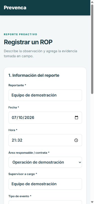 Tu prevención también va en el móvil. Vista de demostración de Prevenca